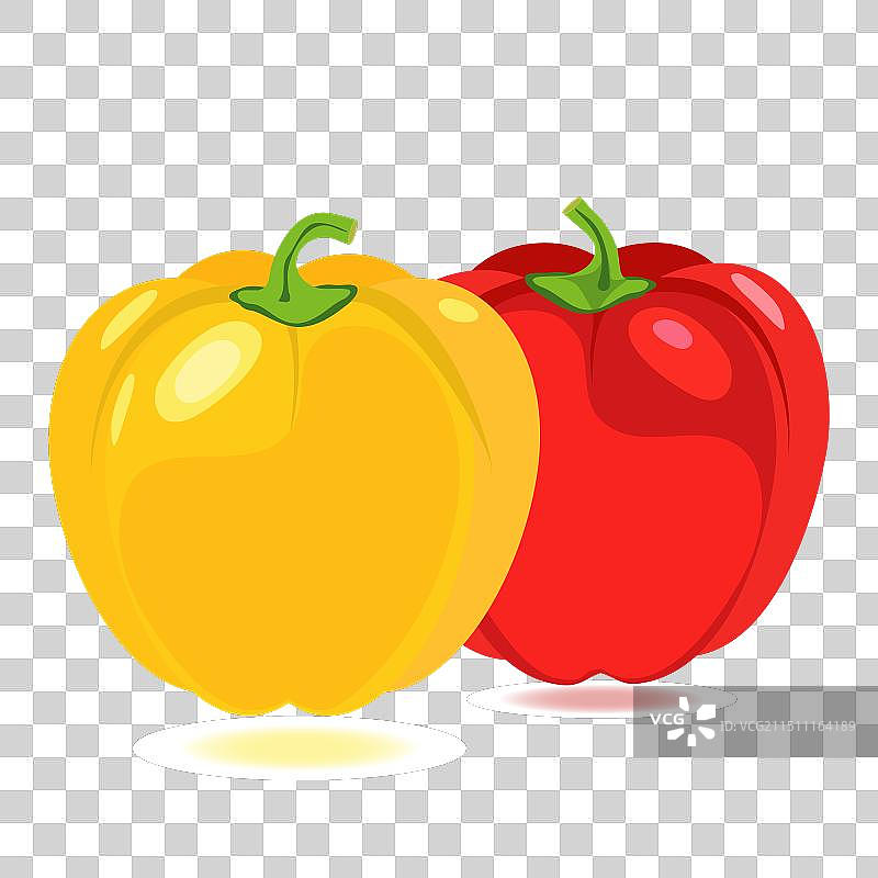 白色背景上的红黄色甜椒图片素材