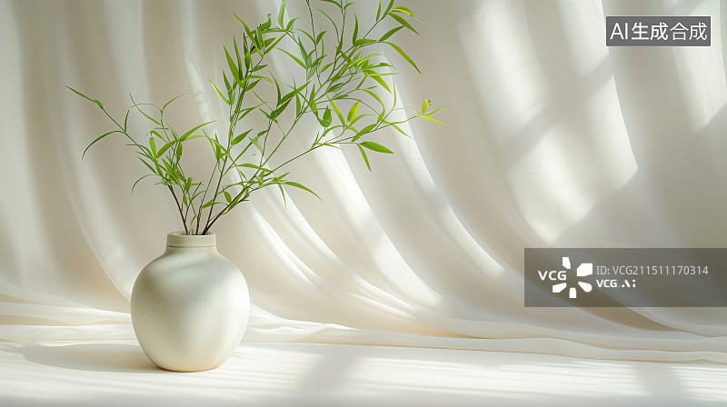 【AI数字艺术】3D白色极简风光影三维室内空间图片素材