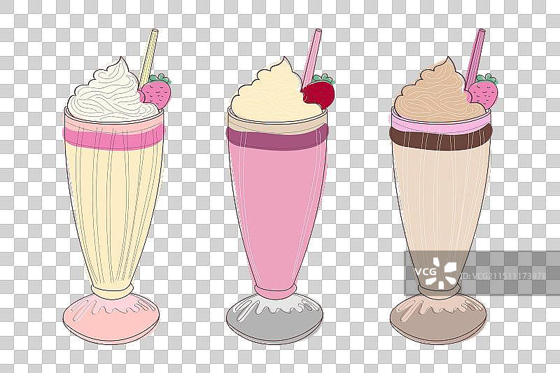 三杯草莓奶昔图片素材