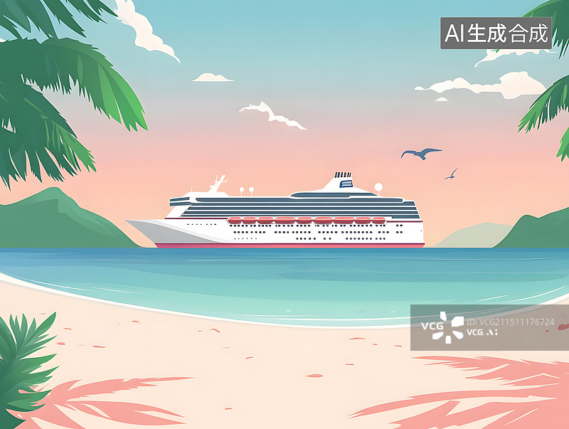 【AI数字艺术】夏天海边的游轮图片素材