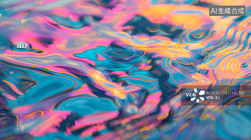 【AI数字艺术】油滴在水面上的抽象金属光泽微距背景图片素材