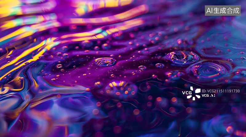 【AI数字艺术】油滴在水面上的抽象金属光泽微距背景图片素材