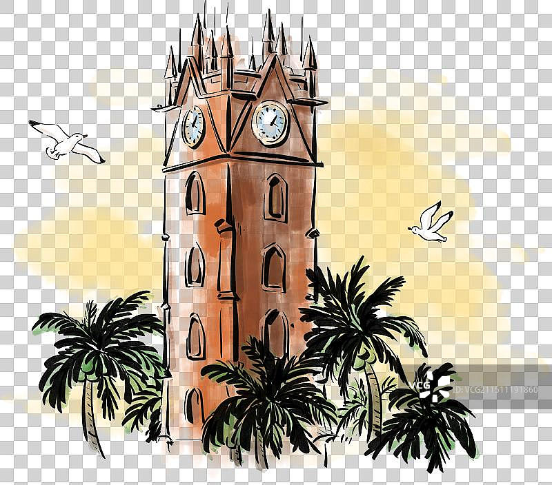 海口地标-钟楼插画图片素材