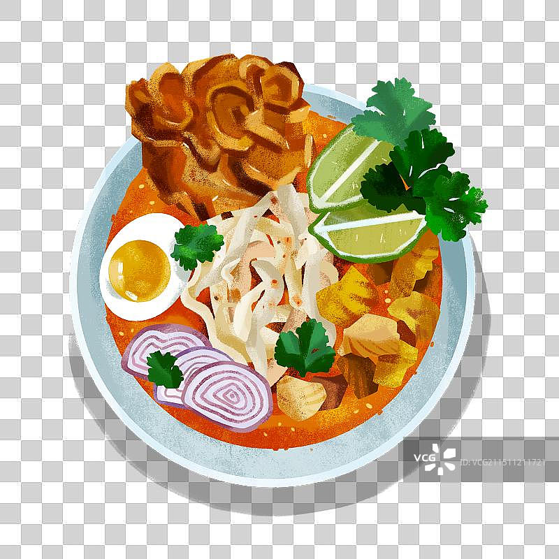 美食插画免抠元素新加坡东南亚美食面食图片素材