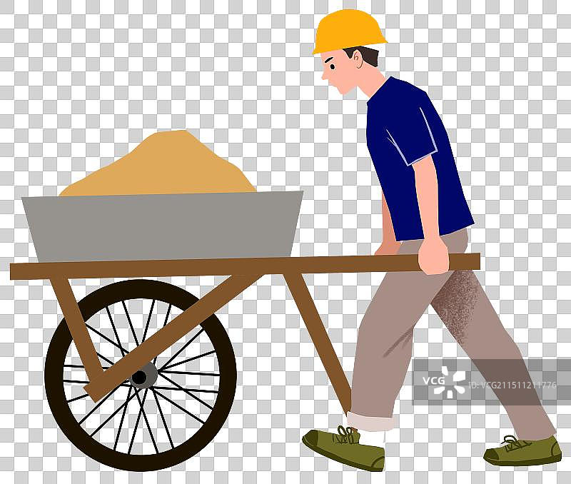 建筑工人推着独轮车手推车图片素材