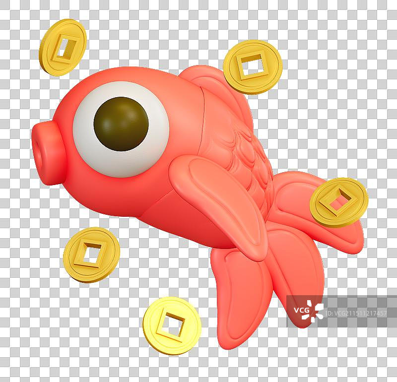鲤鱼和铜钱3D卡通插画元素图片素材