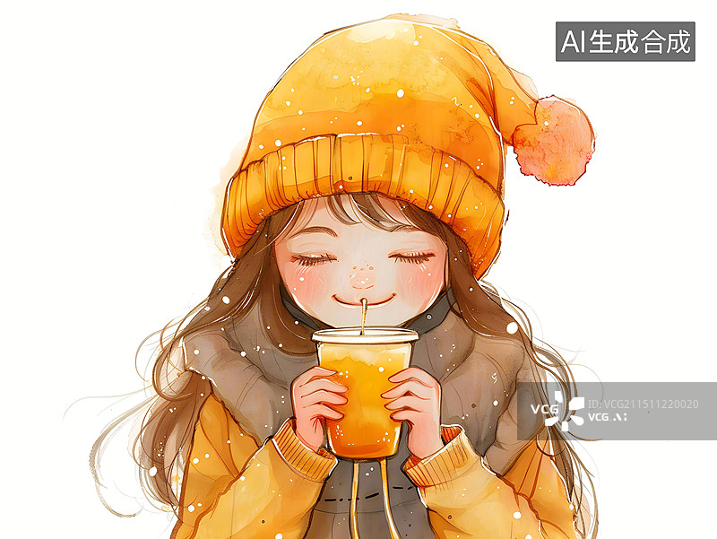【AI数字艺术】女孩子喝秋天的第一杯奶茶图片素材