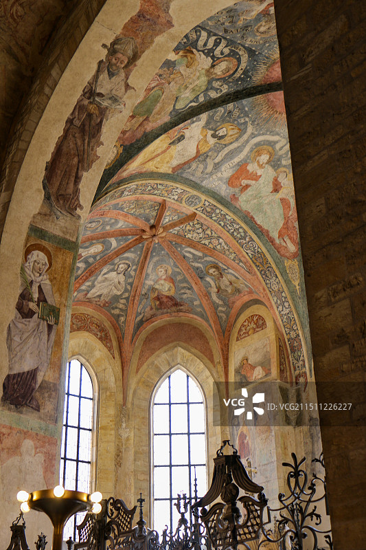 教堂天花板的低角度视图图片素材