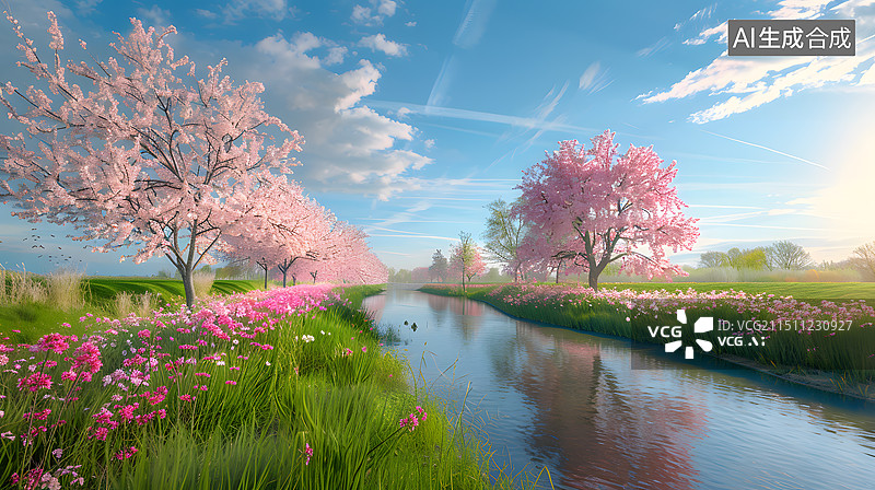 【AI数字艺术】春天樱花桃花风景图片素材