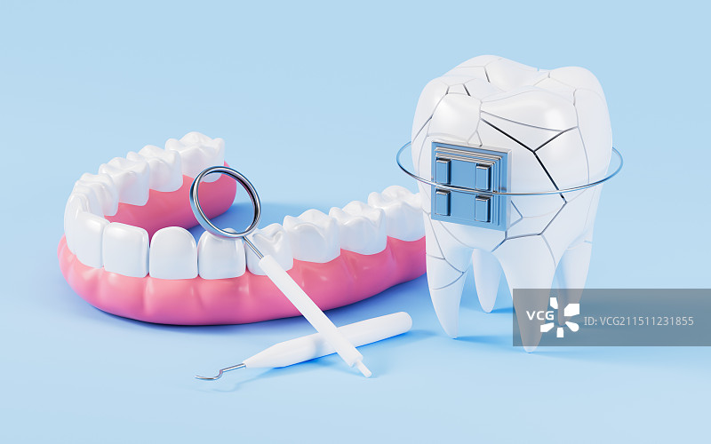 牙齿矫正牙齿整形牙齿修复概念3D渲染图片素材