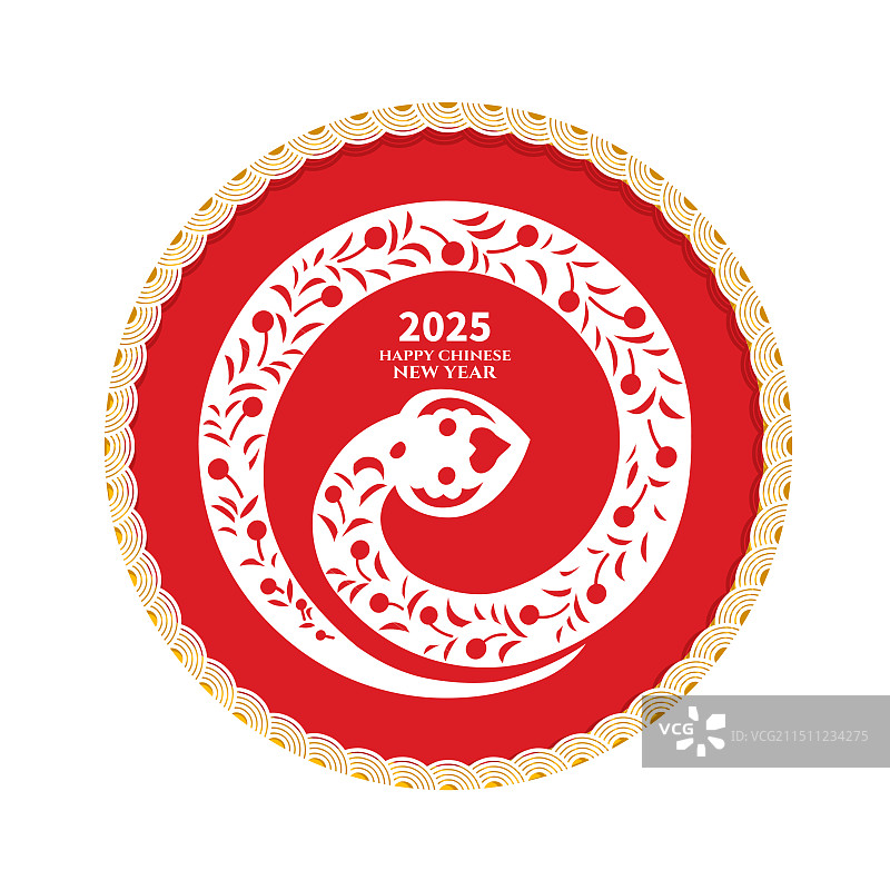 2025年蛇年中国新年快乐，矢量春节贺岁年画海报模版 蛇年贺卡图片素材