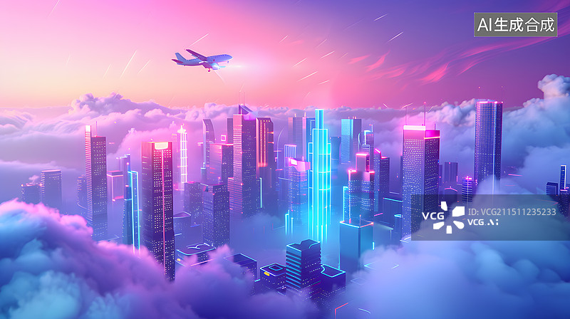 【AI数字艺术】紫色科幻城市建筑图片素材