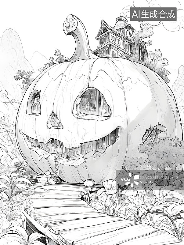 【AI数字艺术】南瓜屋插画图片素材