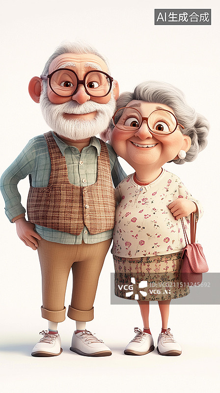 【AI数字艺术】卡通老年夫妻,可爱版老人图片素材