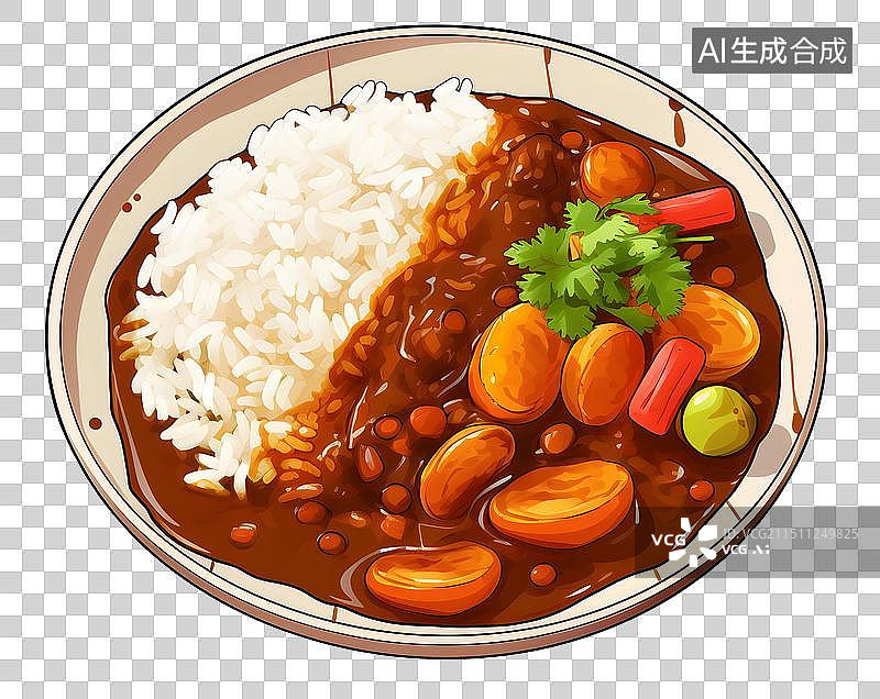 【AI数字艺术】美味的咖喱饭 美食 饮食 食物 快餐 烹饪图片素材