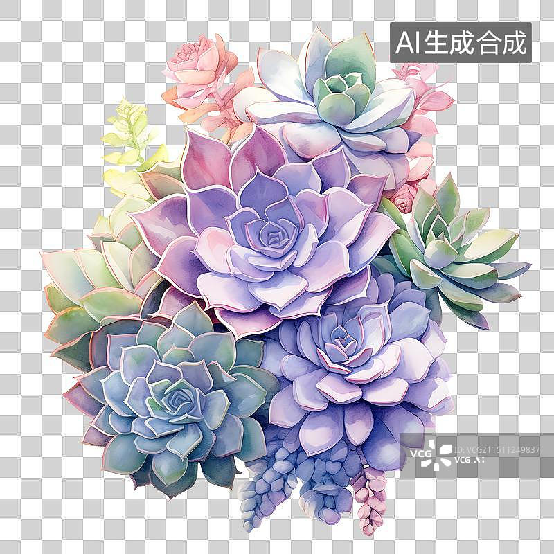 【AI数字艺术】水彩多肉组合 绿植 盆栽 植物图片素材