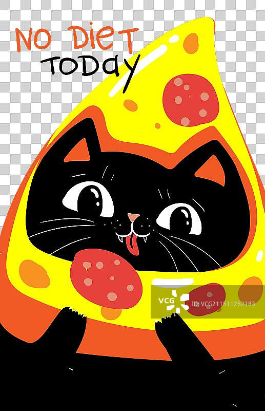 可爱的黑猫吃披萨卡通图片素材