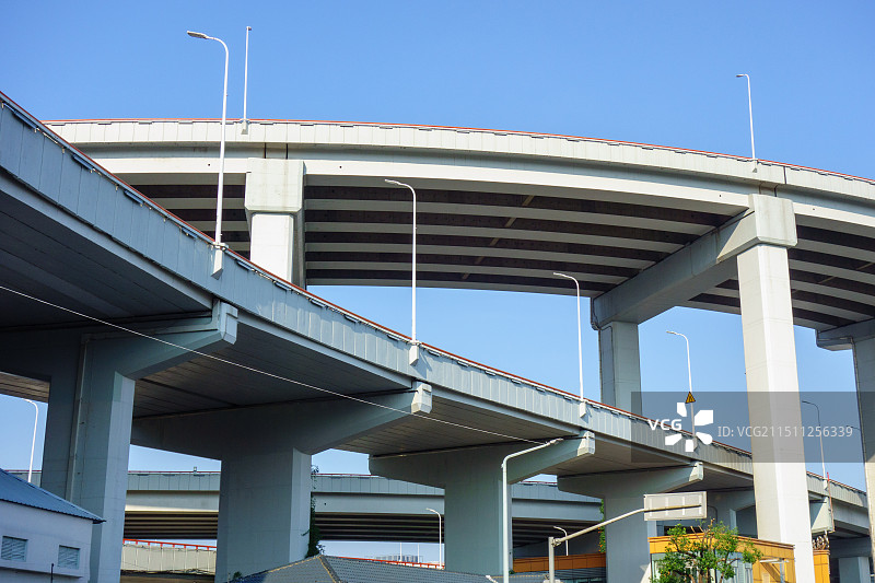 晴朗天气下的上海南浦大桥立交桥局部仰视图图片素材