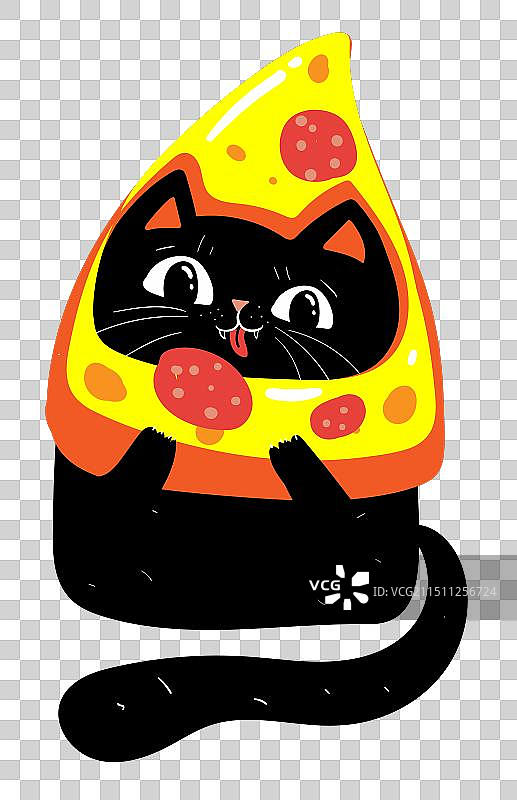 可爱的黑猫吃披萨卡通图片素材