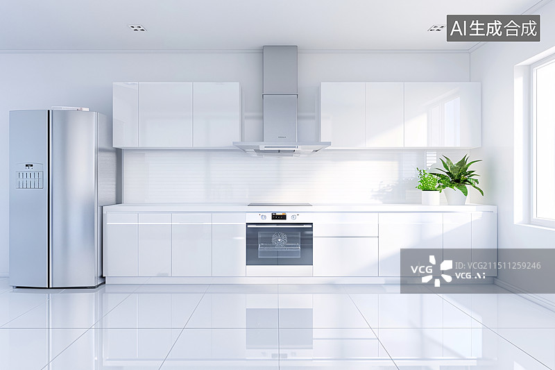 【AI数字艺术】抽油烟机冰箱家用厨房室内装饰家居风格背景图片素材