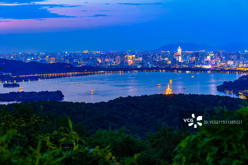 杭州西湖城市建筑夜景风光图片素材