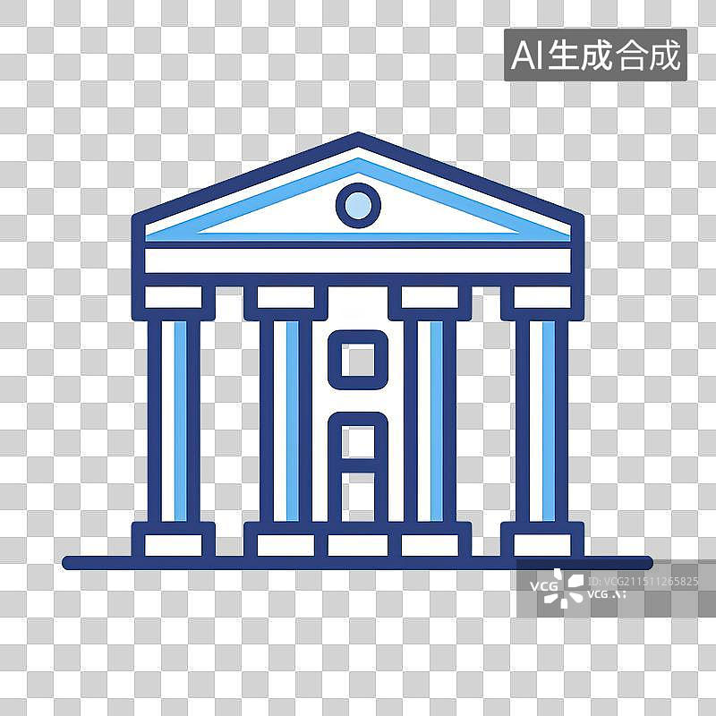 【AI数字艺术】蓝色房子欧式建筑线描稿和图标图片素材