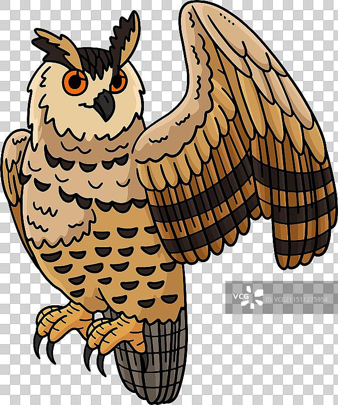 欧亚雕鸮卡通彩色剪贴画图片素材