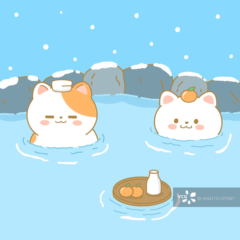 猫咪泡温泉插画图片素材