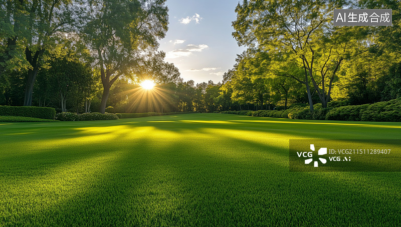 【AI数字艺术】阳光下的绿草地图片素材