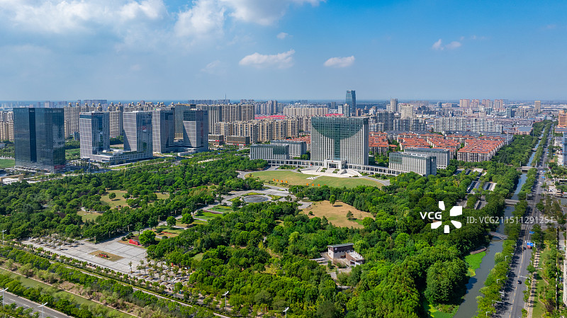 启东 市政府 城市风光 航拍图片素材
