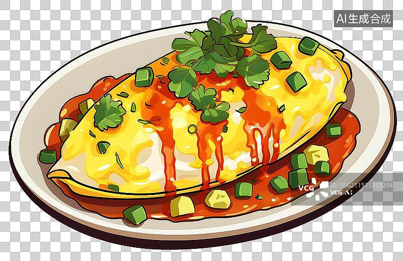 【AI数字艺术】美食蛋包饭 番茄酱 鸡蛋饮食 小吃 煎蛋 食物图片素材