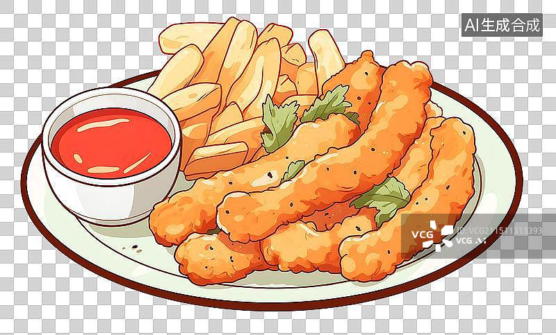 【AI数字艺术】薯条和炸鸡柳、小酥肉的拼盘。小吃 美食 快餐 饮食 食物图片素材