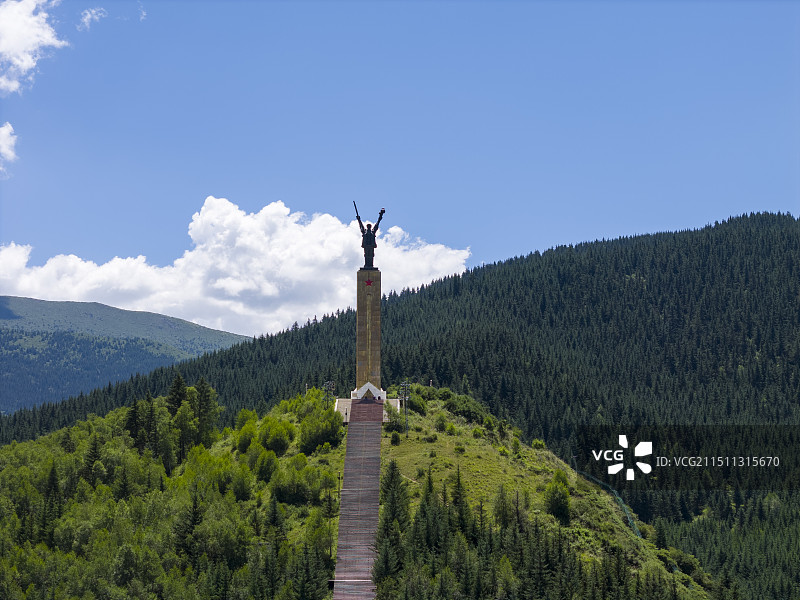 松潘县川主寺红军长征纪念碑航拍图片素材