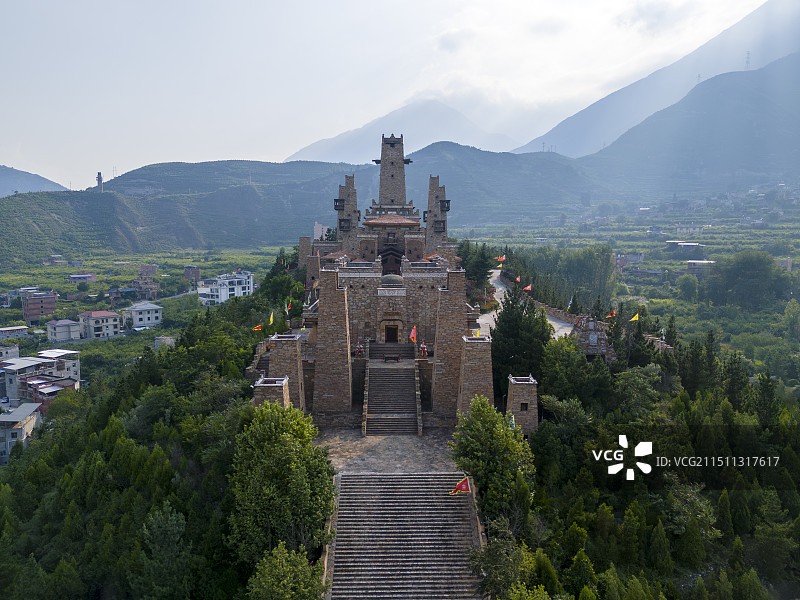 四川茂县中国古羌城航拍图片素材