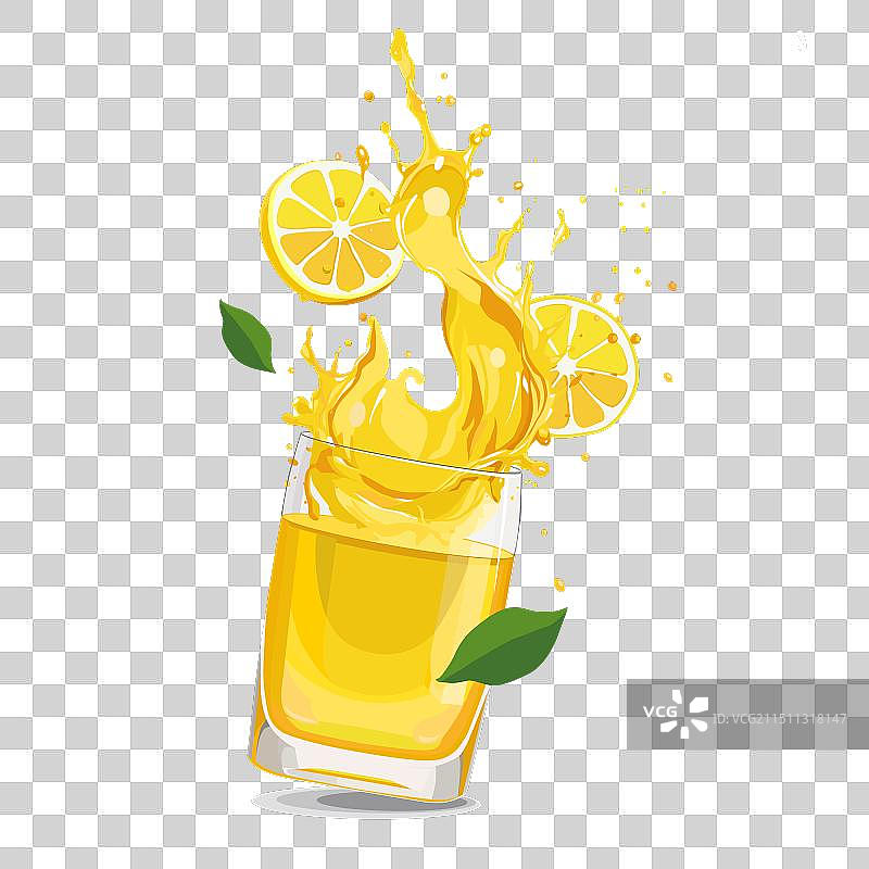 柠檬汁飞溅与切片图片素材