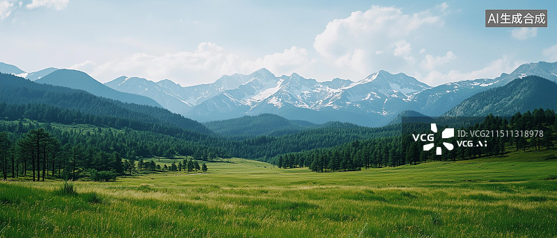 【AI数字艺术】新疆草原、森林和雪山景观图片素材