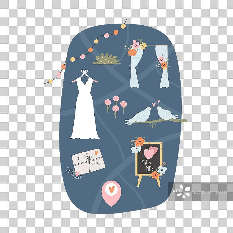 具有节日符号的婚礼地图图片素材