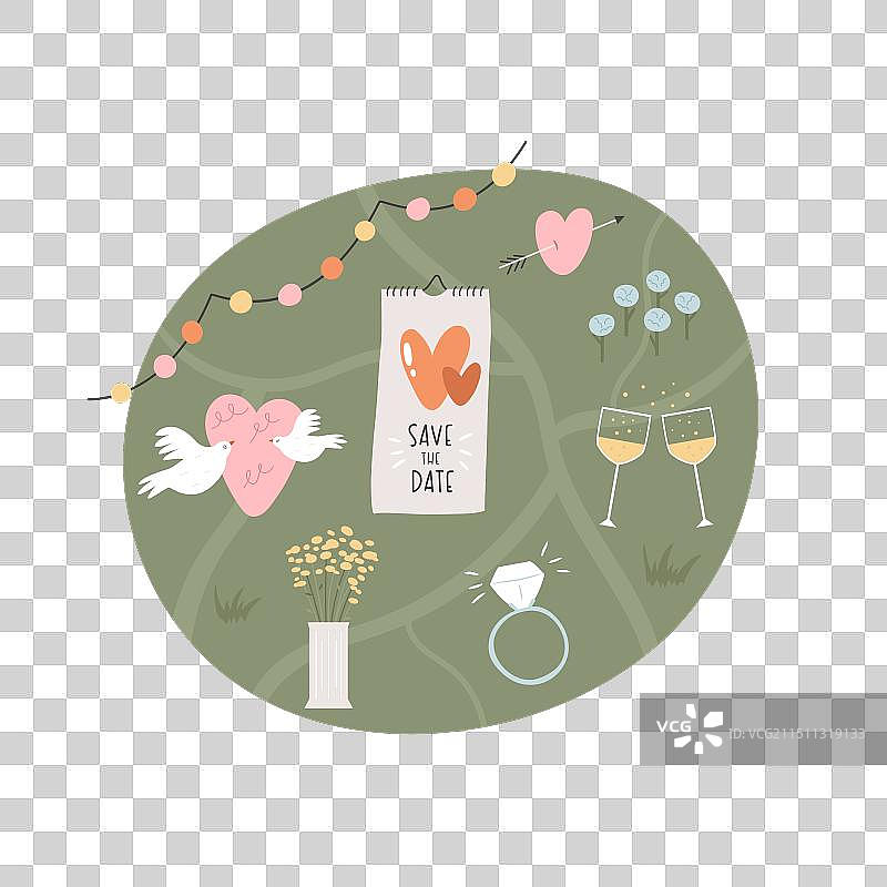 具有节日符号的婚礼地图图片素材