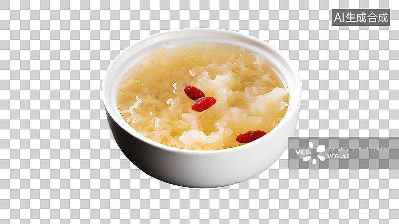 【AI数字艺术】一碗加了枸杞的银耳羹，银耳，养生甜品，特写，中国传统美食免抠元素图片素材