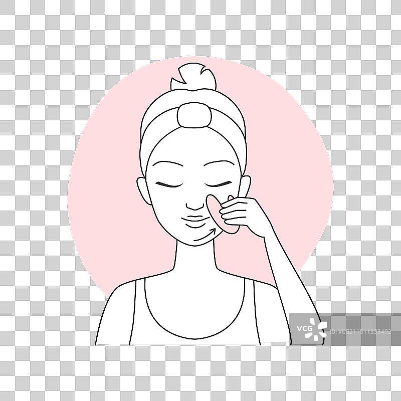 女孩按摩下巴皮肤进行淋巴按摩图片素材