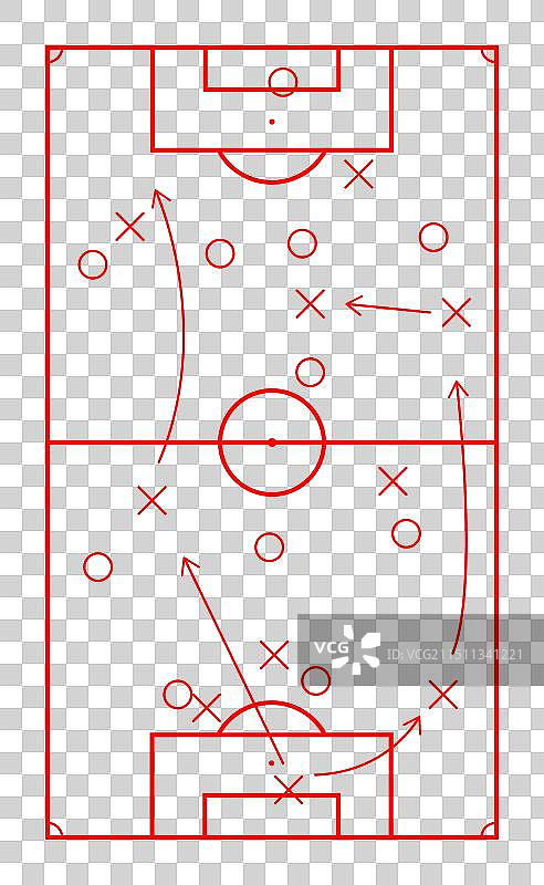 红色标记的足球战术示意图素描图片素材