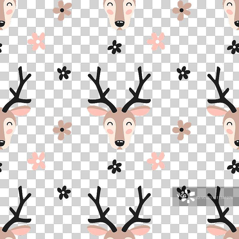 可爱的鹿头和粉色的无缝图案图片素材