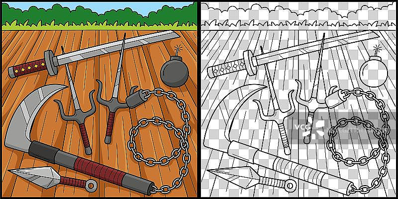 忍者武器着色页（彩色）图片素材