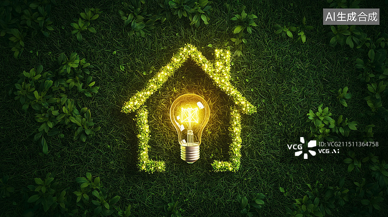 【AI数字艺术】环保节能灯泡绿色草地场景图片素材