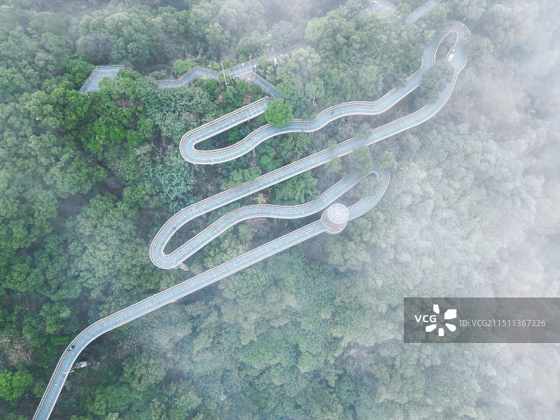 福州福道雾中航拍图片素材