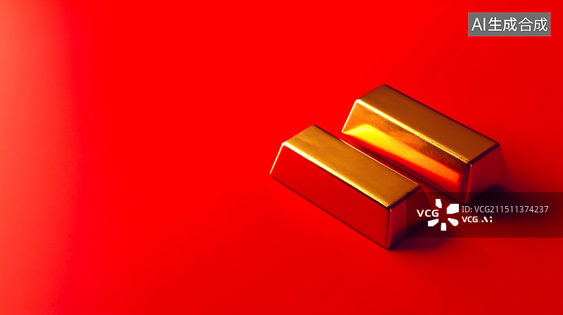 【AI数字艺术】红色背景上的金条特写镜头图片素材