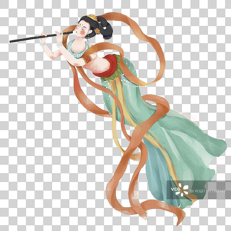 中国古代敦煌壁画飞天仕女舞女吹箫谈琵琶琴仙女国风国潮古风图片素材