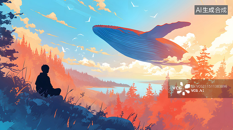 【AI数字艺术】梦境中的鲲与少年图片素材