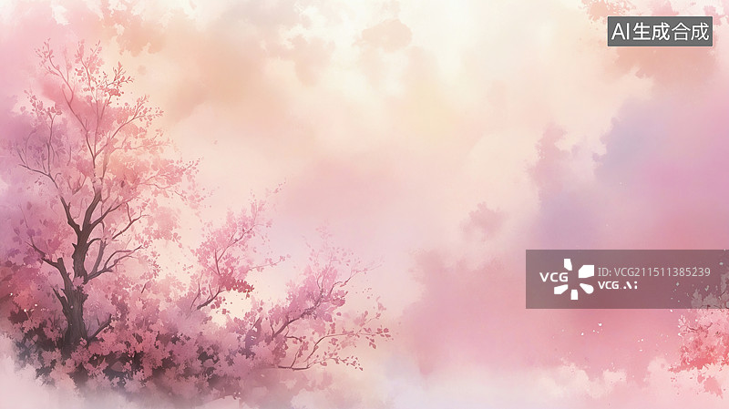 【AI数字艺术】梦幻粉色风景：大树与云朵的温柔邂逅图片素材