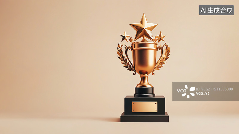【AI数字艺术】荣耀之巅：金色奖杯与黑色底座图片素材